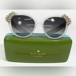 kate spade Sunglasses KARYNA/S 06WM White Floral Crystal Frames Purple Lenses